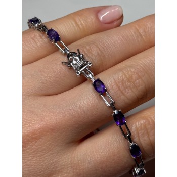 925 Sterling Silver Amethyst Bracelet Length 7 Inch