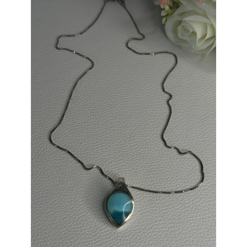925 Sterling Silver Larimar Necklace Length 18 Inch