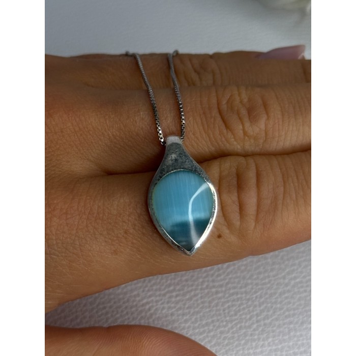 925 Sterling Silver Larimar Necklace Length 18 Inch