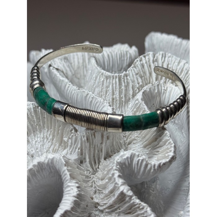 Vintage 925 Sterling Silver Malachite Bracelet