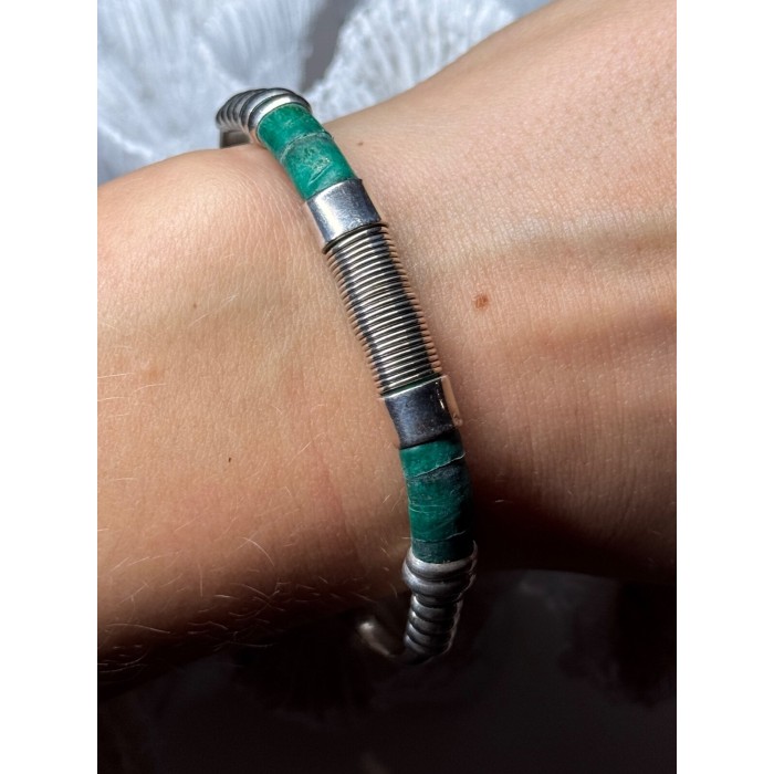 Vintage 925 Sterling Silver Malachite Bracelet