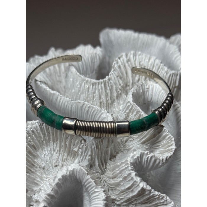 Vintage 925 Sterling Silver Malachite Bracelet