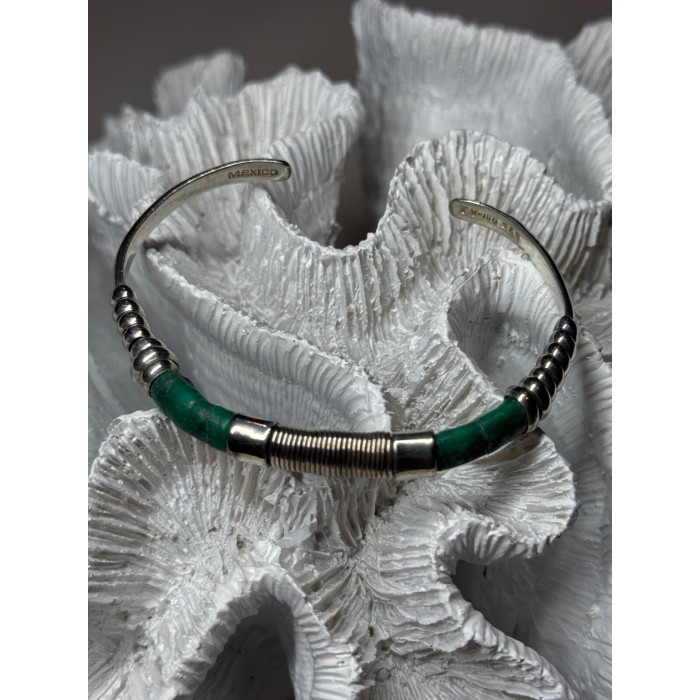 Vintage 925 Sterling Silver Malachite Bracelet
