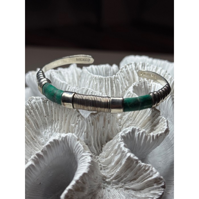Vintage 925 Sterling Silver Malachite Bracelet