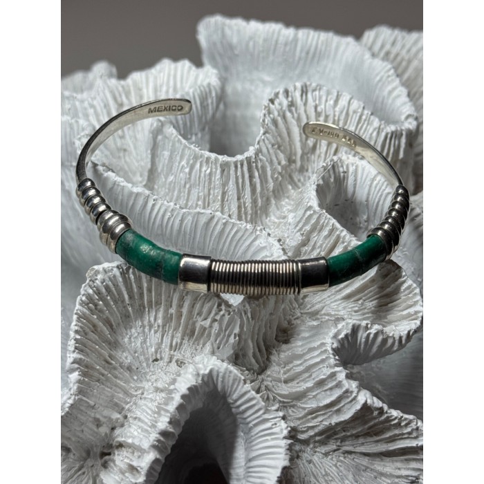 Vintage 925 Sterling Silver Malachite Bracelet