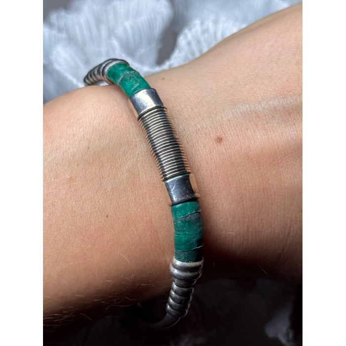Vintage 925 Sterling Silver Malachite Bracelet