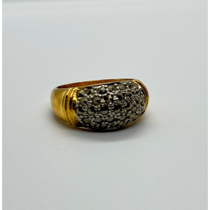 925 Sterling Silver Gold Plated Marcasite Ring Size 8