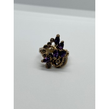 925 Sterling Silver Amethyst & Marcasite Ring Size 6