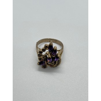 925 Sterling Silver Amethyst & Marcasite Ring Size 6