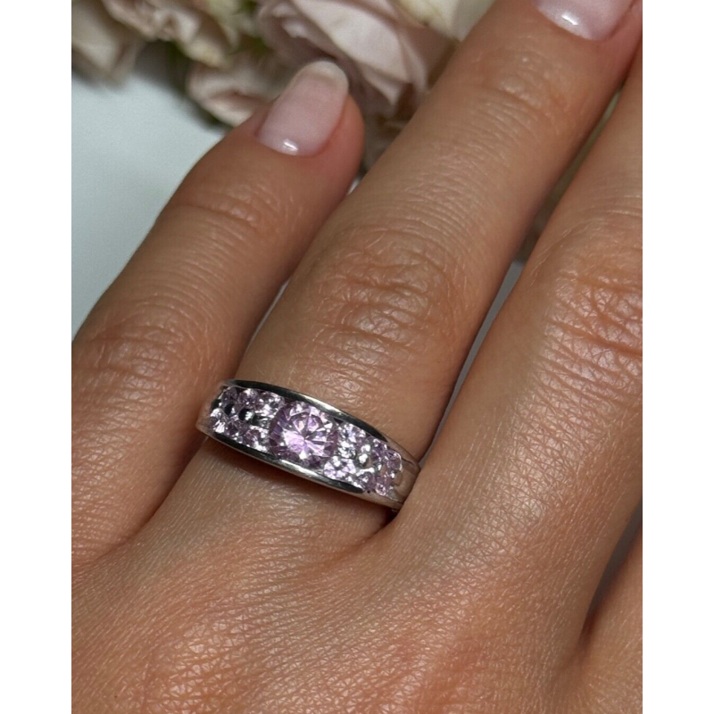 925 Sterling Silver Pink Topaz Ring Size 6