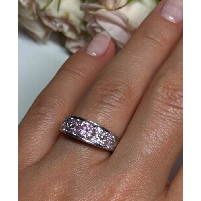 925 Sterling Silver Pink Topaz Ring Size 6