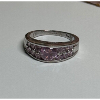 925 Sterling Silver Pink Topaz Ring Size 6