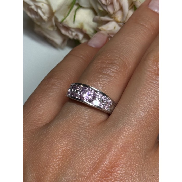 925 Sterling Silver Pink Topaz Ring Size 6