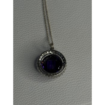 925 Sterling Silver Purple Crystal & CZ Necklace Length 18 Inch