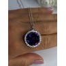 925 Sterling Silver Purple Crystal & CZ Necklace Length 18 Inch
