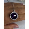 925 Sterling Silver Purple Crystal & CZ Necklace Length 18 Inch