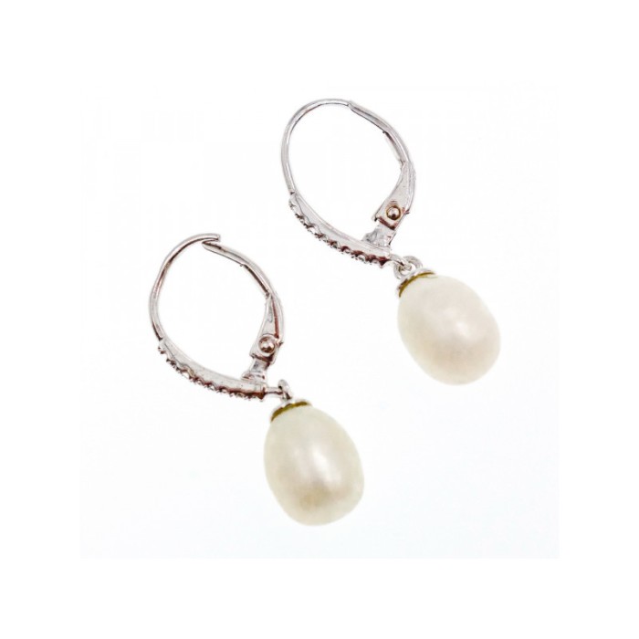 925 STERLING SILVER  PEARLS & CZ EARRINGS