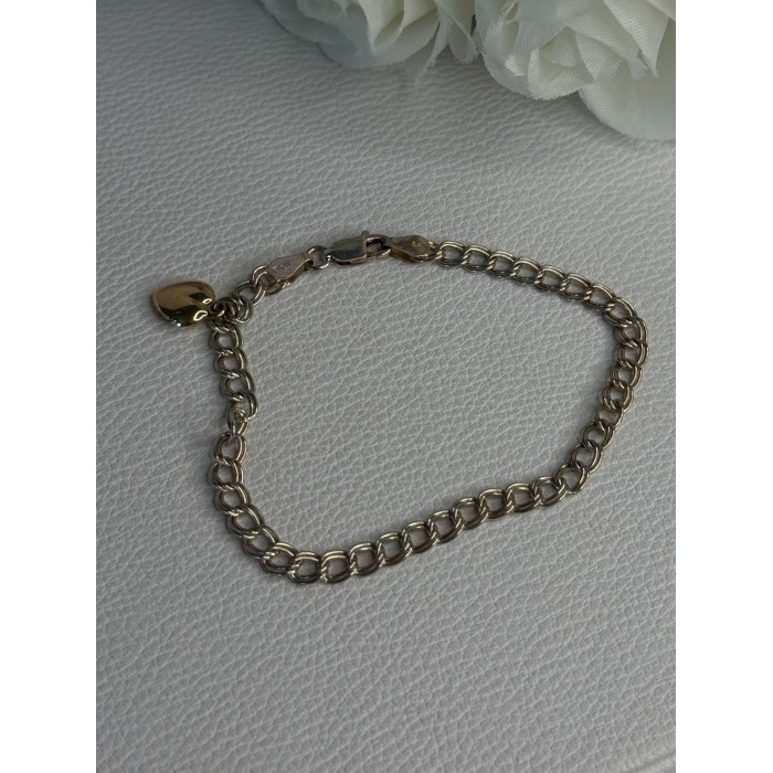 925 Sterling Silver 14k Yellow Gold Heart Italy Bracelet Length 7