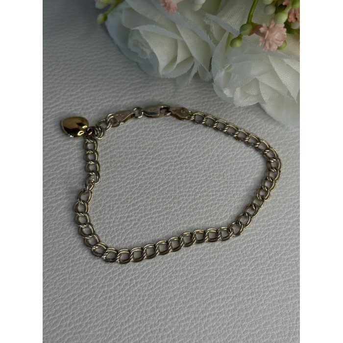 925 Sterling Silver 14k Yellow Gold Heart Italy Bracelet Length 7