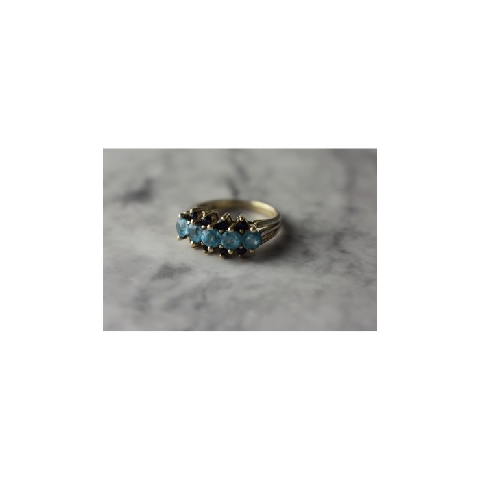 925 Sterling Silver Blue Spinel & Sapphires Ring Size 6.75