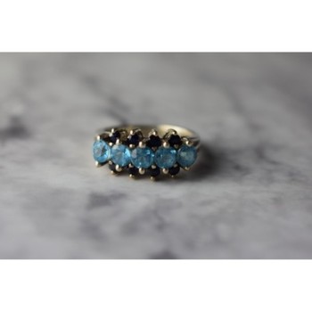 925 Sterling Silver Blue Spinel & Sapphires Ring Size 6.75