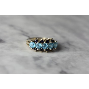 925 Sterling Silver Blue Spinel & Sapphires Ring Size 6.75
