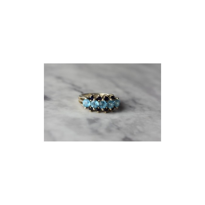 925 Sterling Silver Blue Spinel & Sapphires Ring Size 6.75