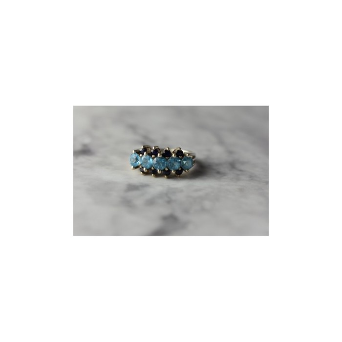 925 Sterling Silver Blue Spinel & Sapphires Ring Size 6.75