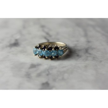 925 Sterling Silver Blue Spinel & Sapphires Ring Size 6.75