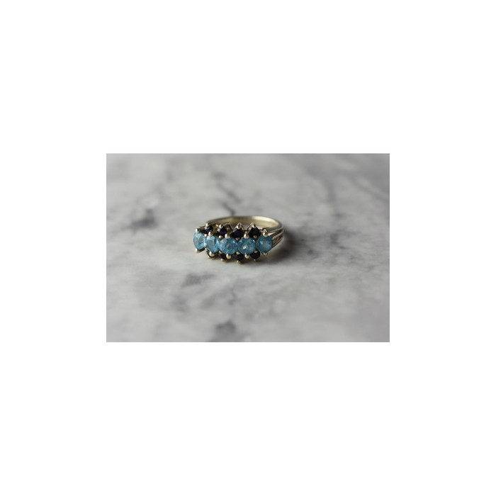 925 Sterling Silver Blue Spinel & Sapphires Ring Size 6.75