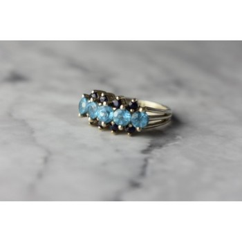 925 Sterling Silver Blue Spinel & Sapphires Ring Size 6.75