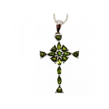 925 Sterling Silver Emeralds Chain with Cross