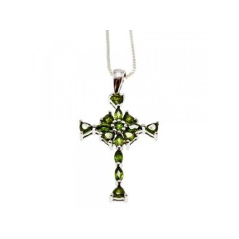 925 Sterling Silver Emeralds Chain with Cross
