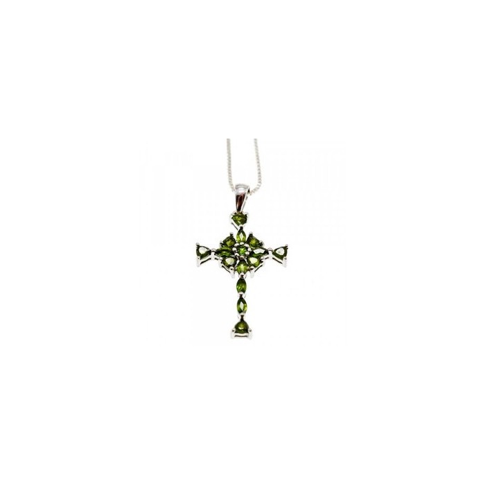 925 Sterling Silver Emeralds Chain with Cross