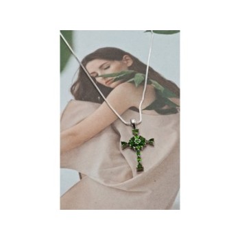 925 Sterling Silver Emeralds Chain with Cross