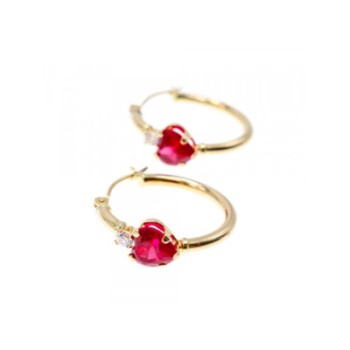 10K YELLOW GOLD RUBIES & DIAMONDS HEARTS EARRINGS