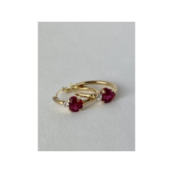 10K YELLOW GOLD RUBIES & DIAMONDS HEARTS EARRINGS