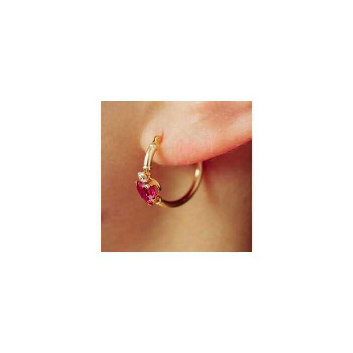 10K YELLOW GOLD RUBIES & DIAMONDS HEARTS EARRINGS