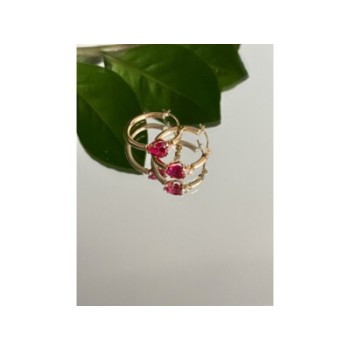 10K YELLOW GOLD RUBIES & DIAMONDS HEARTS EARRINGS