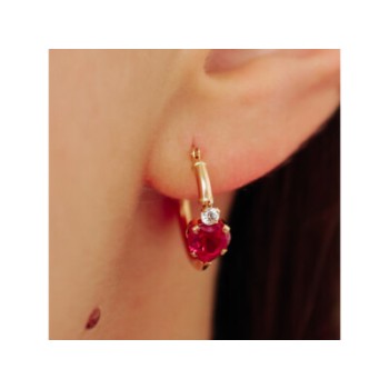 10K YELLOW GOLD RUBIES & DIAMONDS HEARTS EARRINGS