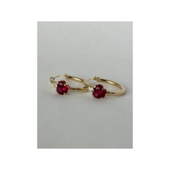 10K YELLOW GOLD RUBIES & DIAMONDS HEARTS EARRINGS