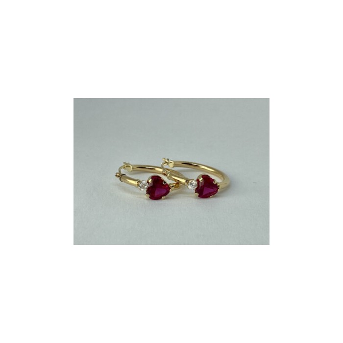 10K YELLOW GOLD RUBIES & DIAMONDS HEARTS EARRINGS