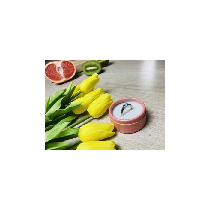 925 Sterling Silver Blue Spinel & Black Quartz Ring Size 7.5