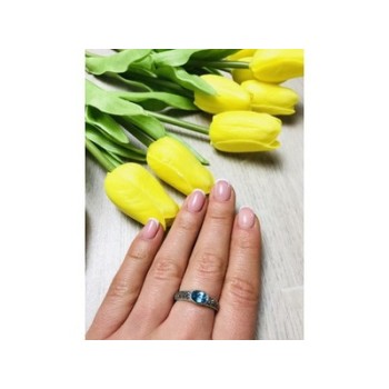 925 Sterling Silver Blue Spinel & Black Quartz Ring Size 7.5