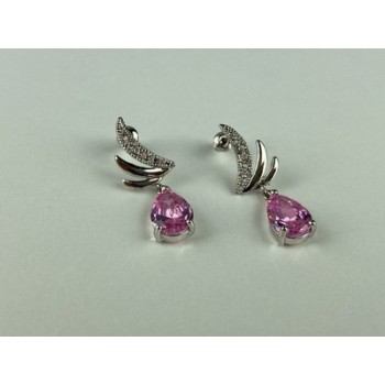 Stud Earrings with Pink & White CZ