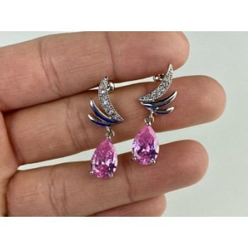 Stud Earrings with Pink & White CZ