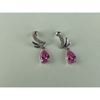 Stud Earrings with Pink & White CZ