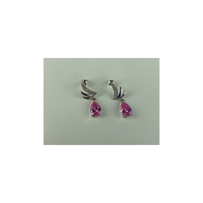 Stud Earrings with Pink & White CZ