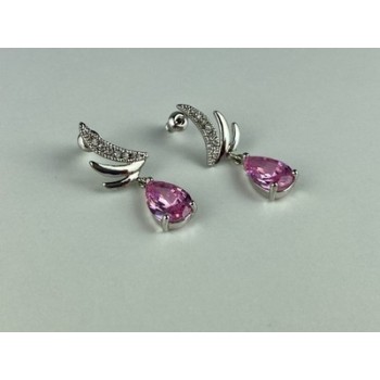Stud Earrings with Pink & White CZ