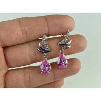 Stud Earrings with Pink & White CZ